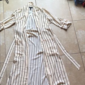 Long striped open front duster